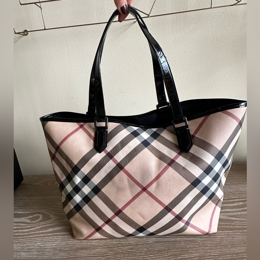Burberry Coated/Patent Leather Tote Bag w Pouch
